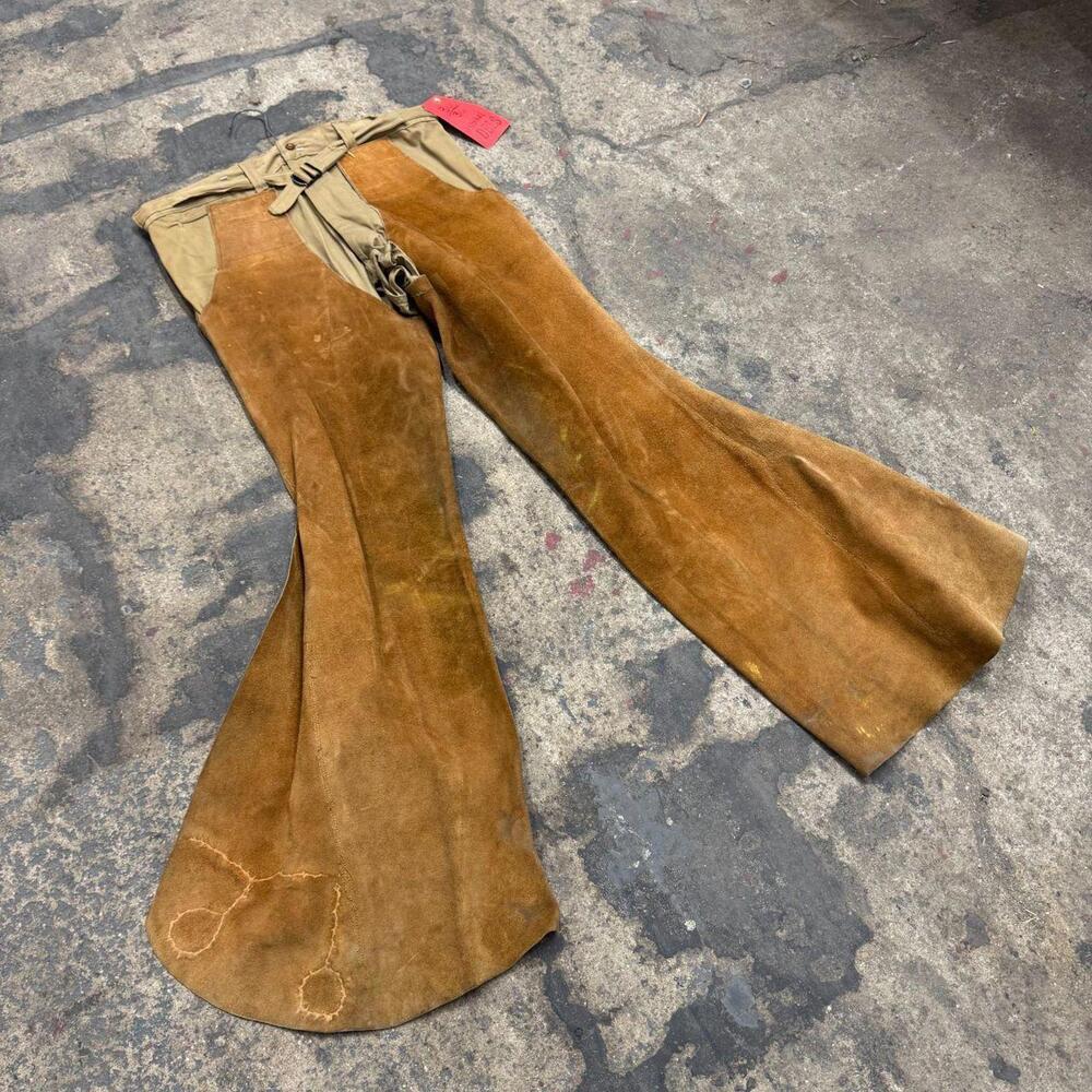 Vintage 1940s 50s Genuine Suede Western Film Costume Chap Bellbottom Trousers - Picture 2 of 8